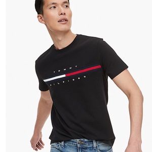Tommy Hilfiger Mens T-Shirt Black Crewneck Logo Graphic Short Sleeve